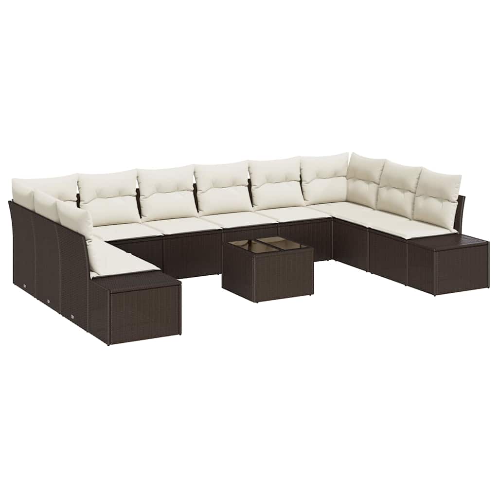 Set Divano da Giardino con cuscino 11 pcs Marrone polyrattan | homemem39