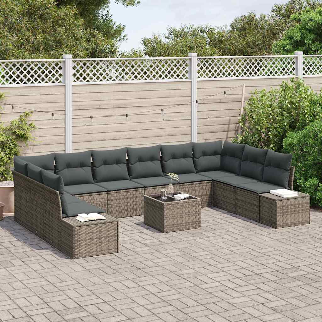 Set Divano da Giardino con cuscino 11 pcs Grigio polyrattan | homemem39