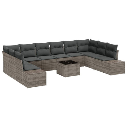 Set Divano da Giardino con cuscino 11 pcs Grigio polyrattan | homemem39