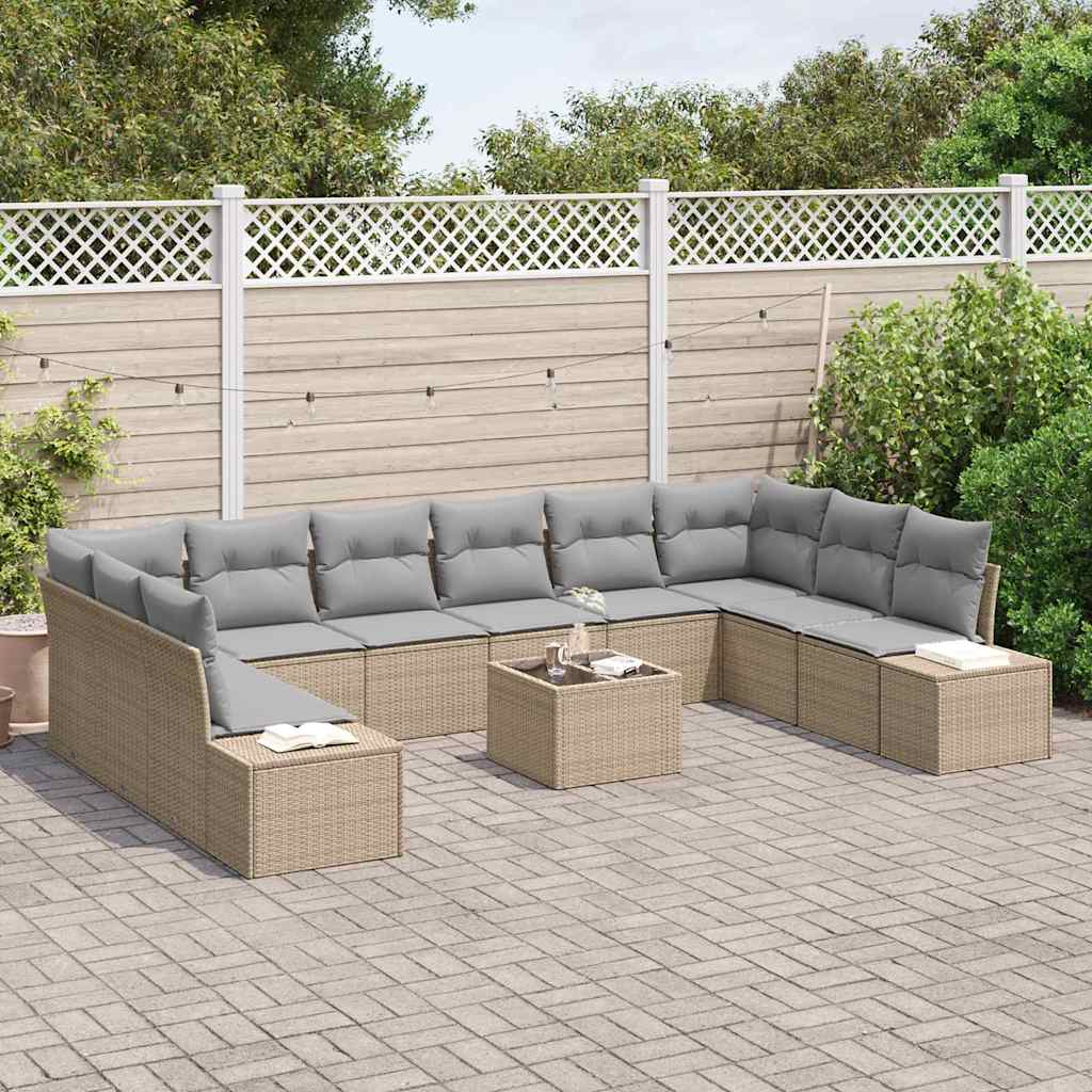 Set Divano da Giardino con cuscino 11 pcs Beige polyrattan | homemem39