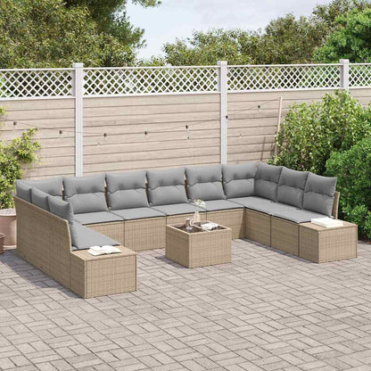 Set Divano da Giardino con cuscino 11 pcs Beige polyrattan | homemem39