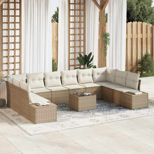 Set Divano da Giardino con cuscino 11 pcs Beige Poly Rattan