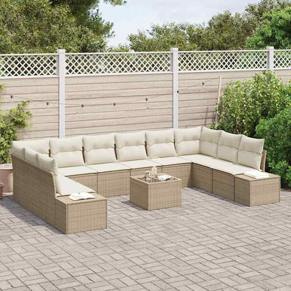 Set Divano da Giardino con cuscino 11 pcs Beige Poly Rattan