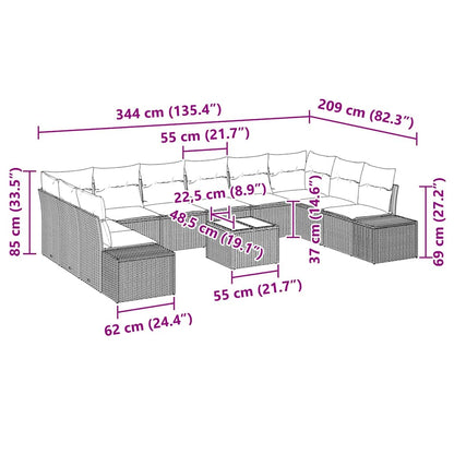 Set Divano da Giardino con cuscino 11 pcs Beige Poly Rattan