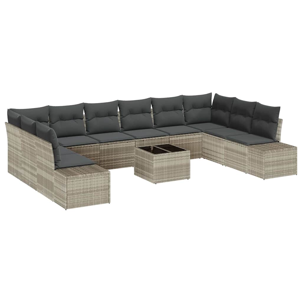 Set Divano da Giardino 11 pcs Grigio chiaro polyrattan | homemem39