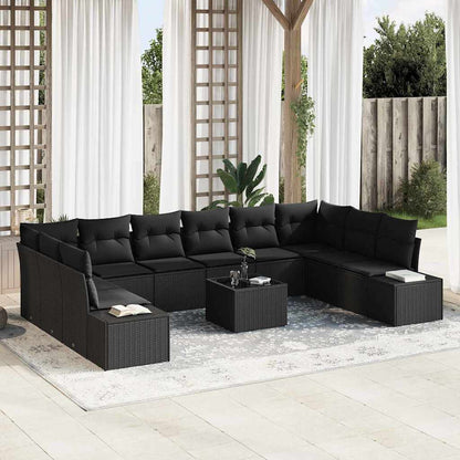 Set Divano da Giardino con cuscino 11 pcs Nero polyrattan | homemem39