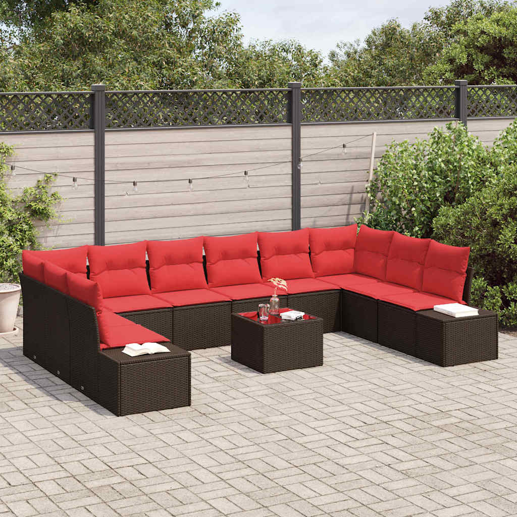 Set Divano da Giardino con cuscino 11 pcs Marrone polyrattan | homemem39