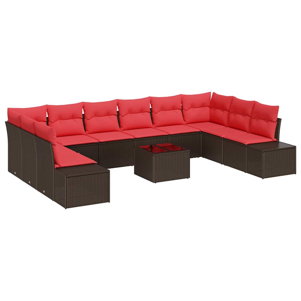 Set Divano da Giardino con cuscino 11 pcs Marrone polyrattan | homemem39
