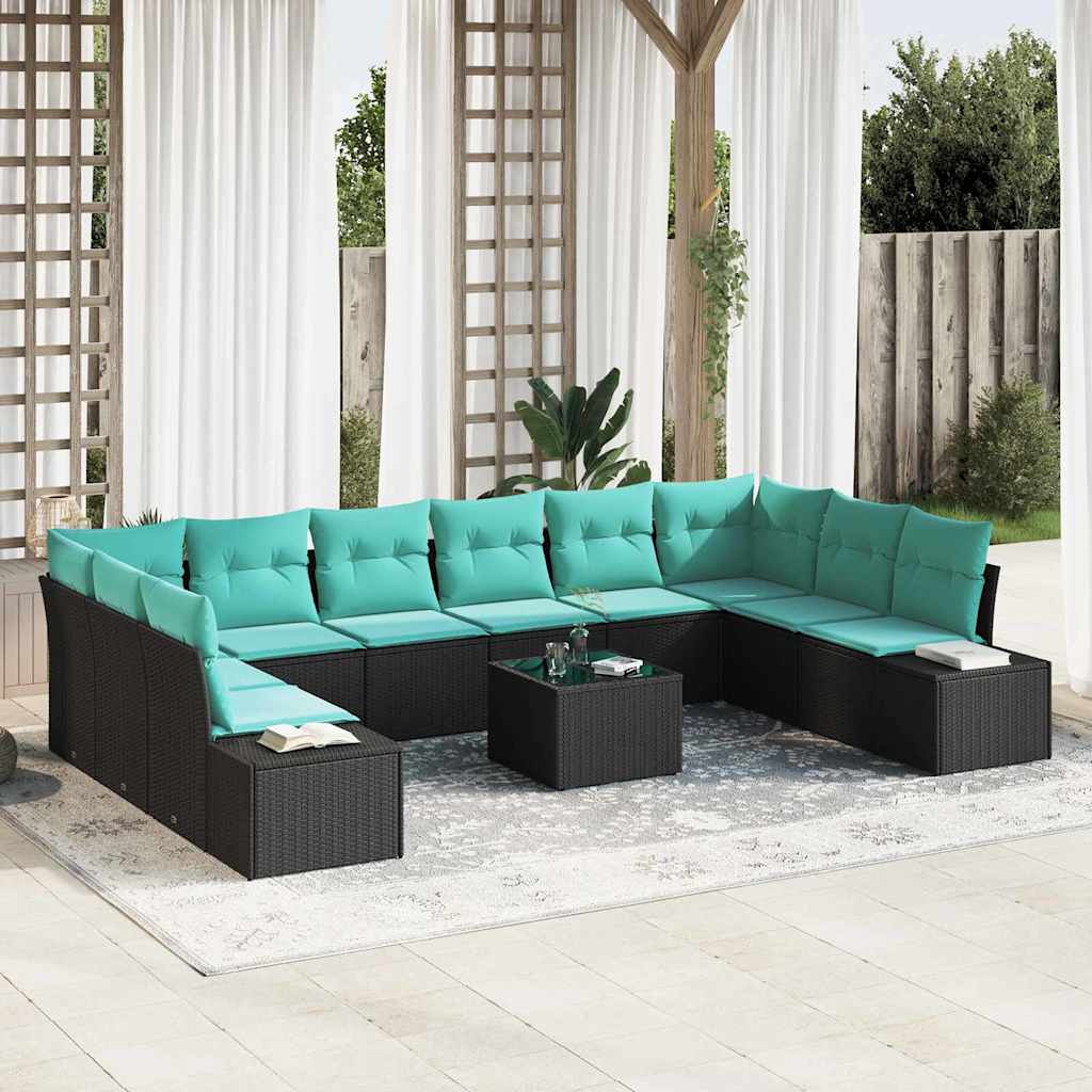 Set Divano da Giardino 11 pz Nero polyrattan | homemem39