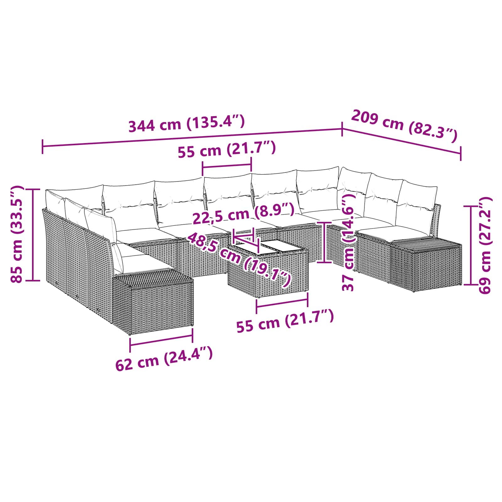 Set Divano da Giardino 11 pz Nero polyrattan | homemem39