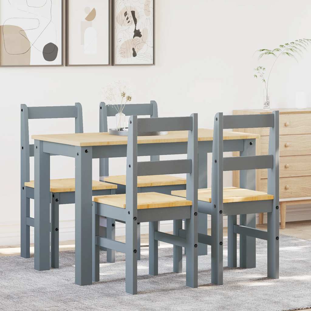 Set da Pranzo 5 pz Panama Grigio in Legno Massello di Pino - homemem39