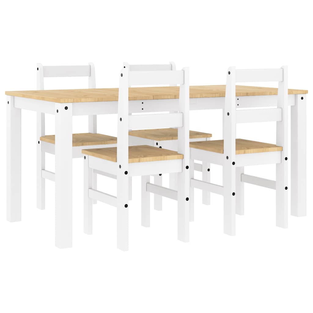 Set da Pranzo 5 pz Panama Bianco in Legno Massello di Pino - homemem39