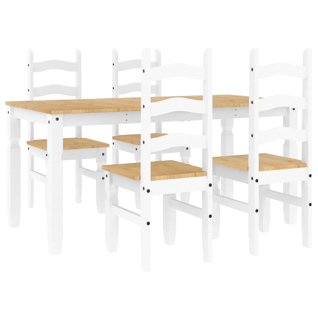 Set da Pranzo 5 pz Panama Bianco in Legno Massello di Pino - homemem39