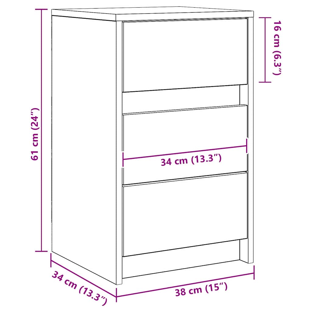 Armadio da Notte con cassetto con Legno vecchio 38 x 34 x 61 cm