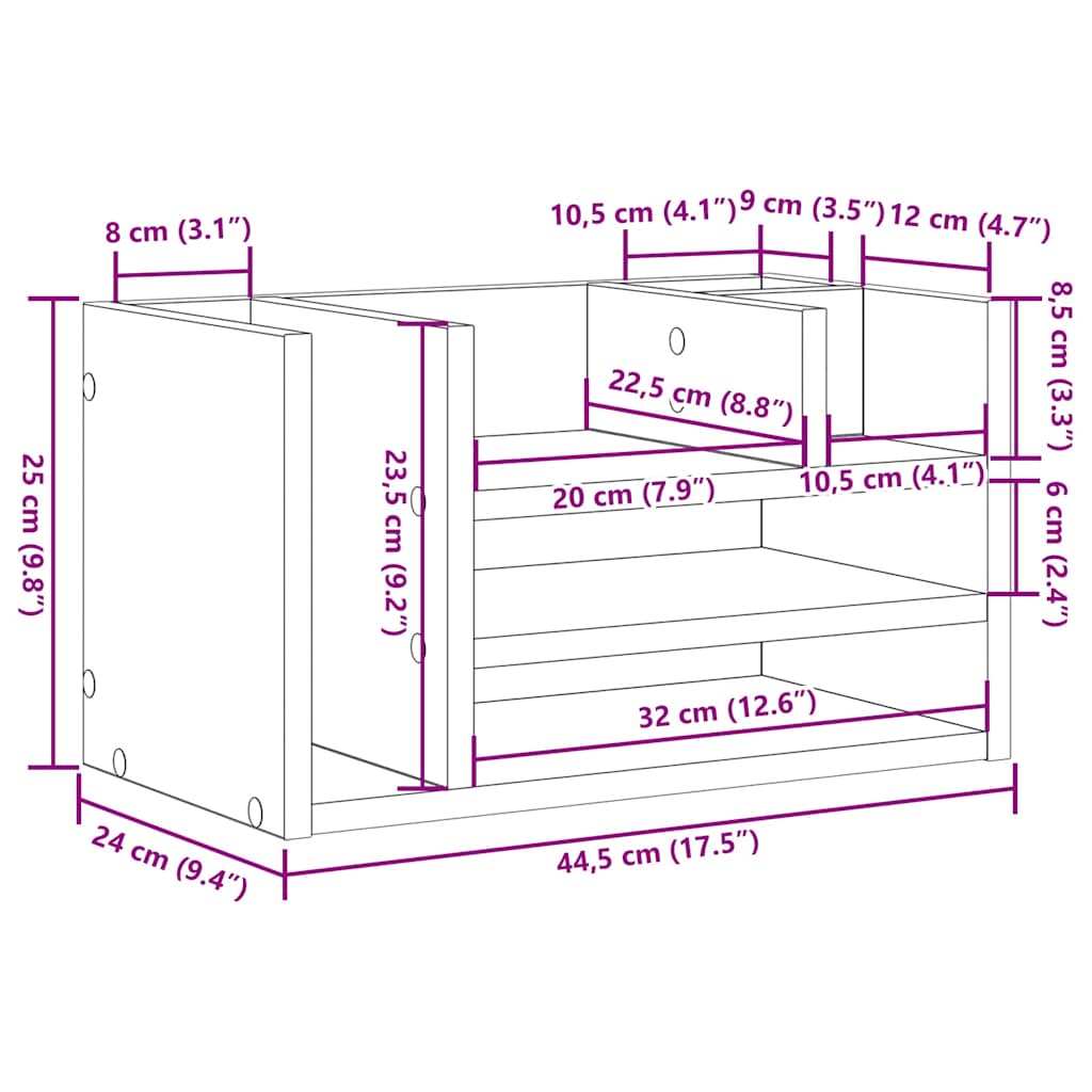 Organizzatore da scrivania Rovere nero 44.5 x 24 x 25 cm