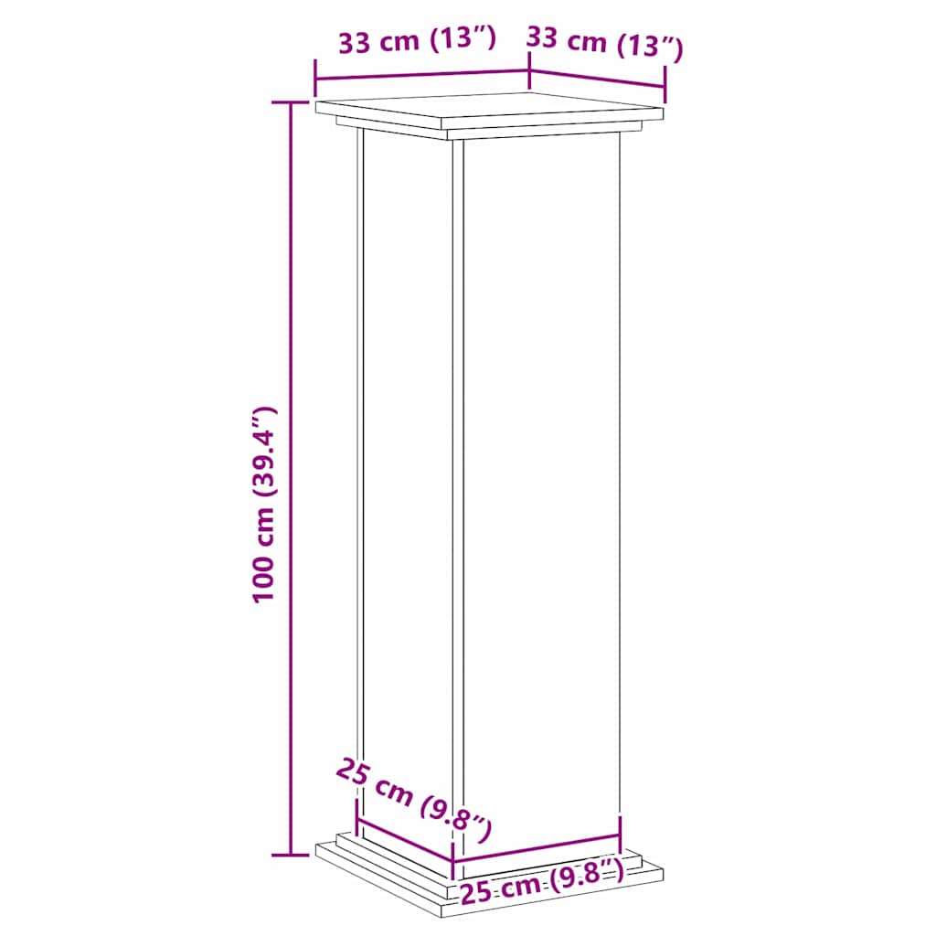 Supporto per piante Rovere nero 33 x 33 x 100 cm