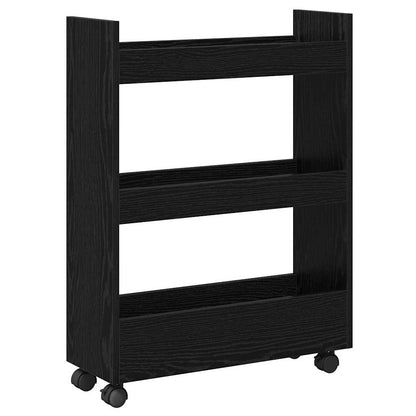 Carrello di Stoccaggio Stretto Rovere Nero 60 x 22 x 80 cm