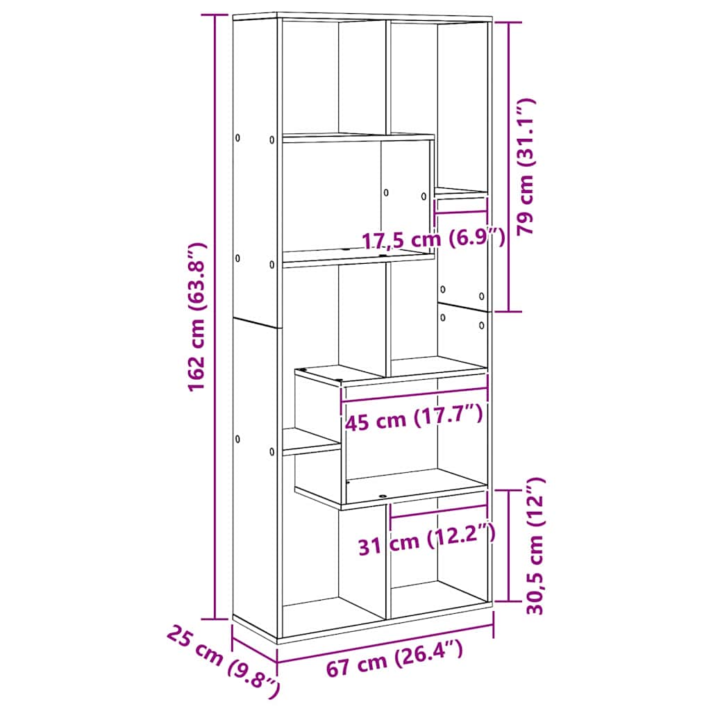 Libreria Rovere nero 67 x 25 x 161.5 cm Legno multistrato