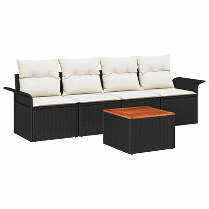 Set Divano da Giardino con cuscino 5 pcs Nero polyrattan | homemem39