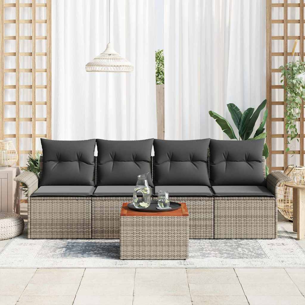 Set Divano da Giardino con cuscino 5 pcs Grigio polyrattan | homemem39
