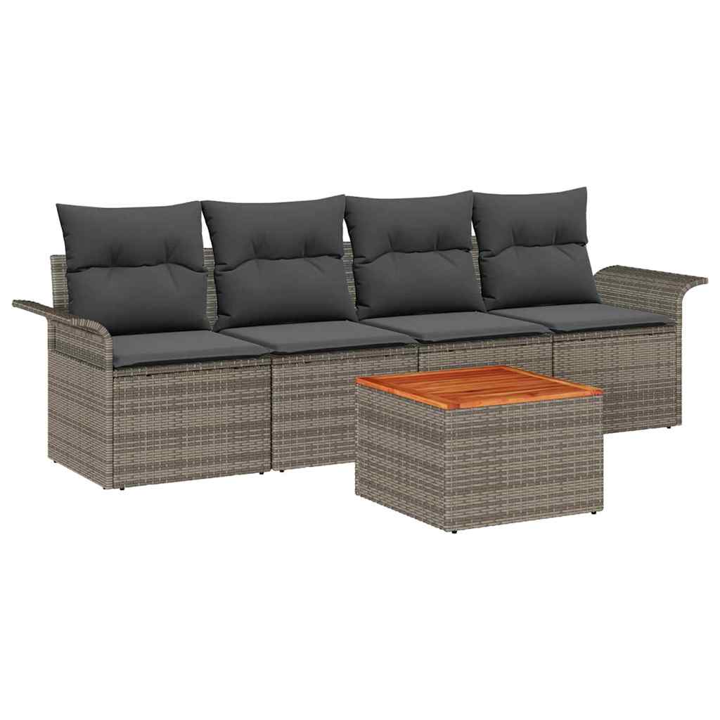 Set Divano da Giardino con cuscino 5 pcs Grigio polyrattan | homemem39
