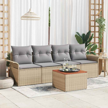 Set Divano da Giardino 5 pcs Beige Poly Rattan