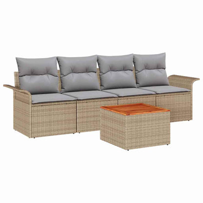 Set Divano da Giardino 5 pcs Beige Poly Rattan