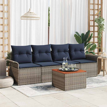 Set Divano da Giardino con cuscino 5 pcs Grigio polyrattan | homemem39