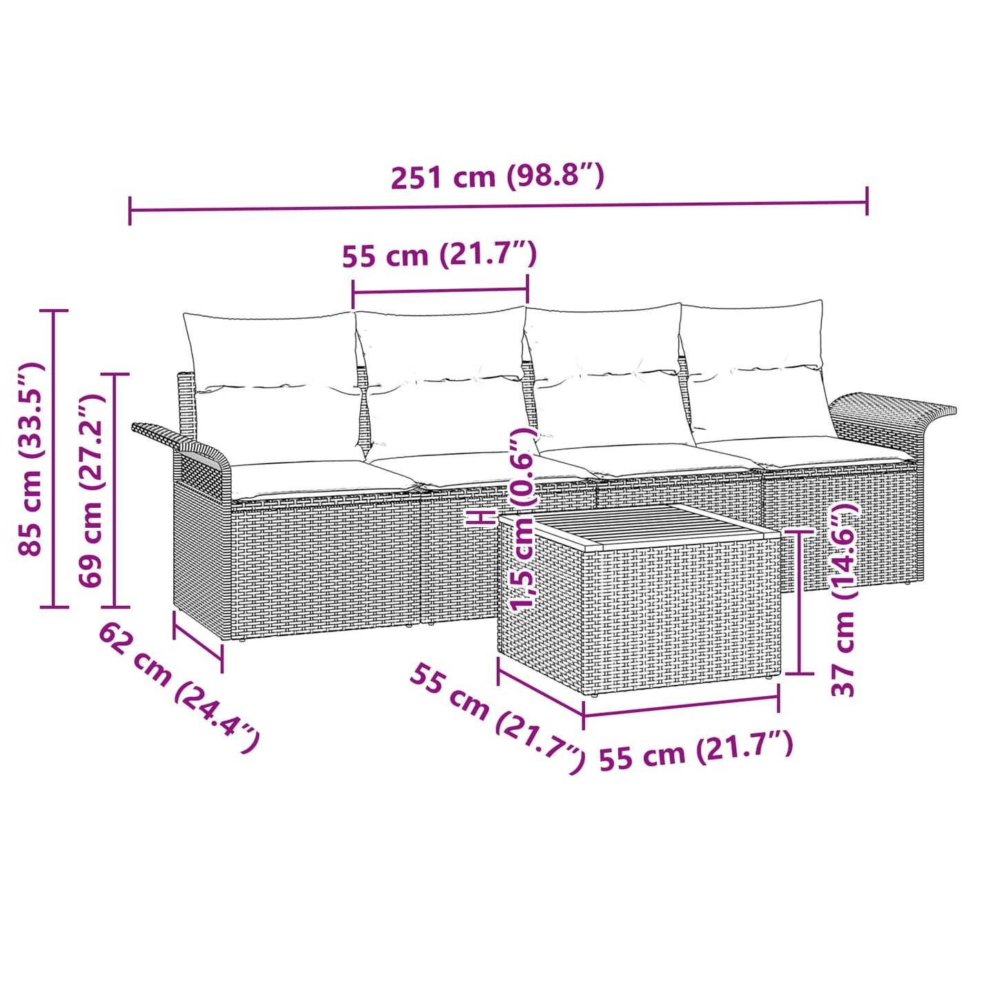 Set Divano da Giardino con cuscino 5 pcs Grigio polyrattan | homemem39