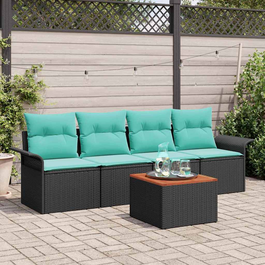 Set Divano da Giardino con cuscino 5 pcs Nero polyrattan | homemem39