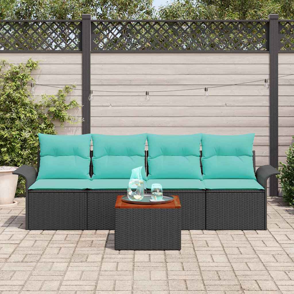 Set Divano da Giardino con cuscino 5 pcs Nero polyrattan | homemem39