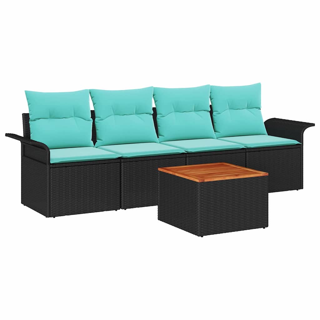 Set Divano da Giardino con cuscino 5 pcs Nero polyrattan | homemem39