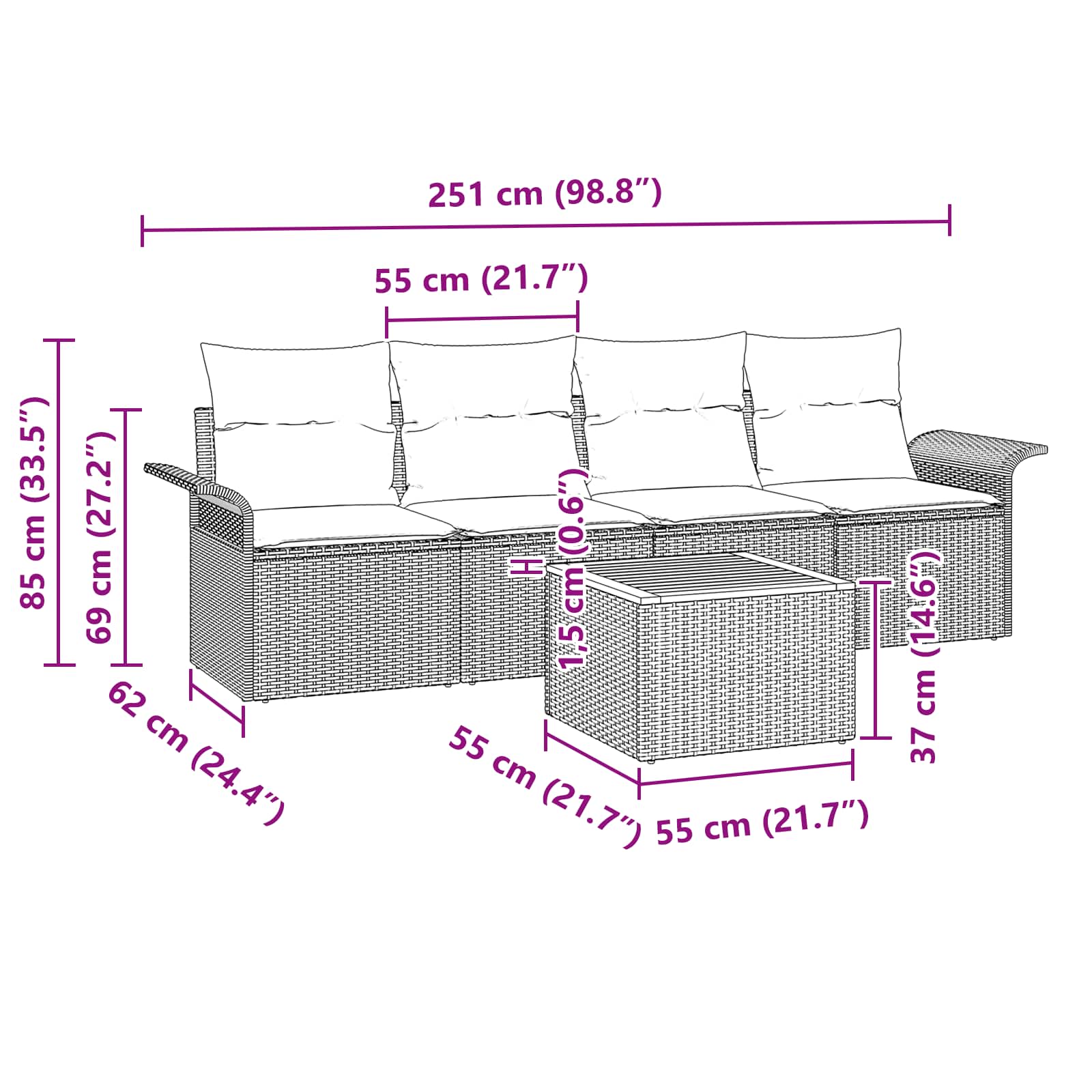 Set Divano da Giardino con cuscino 5 pcs Nero polyrattan | homemem39