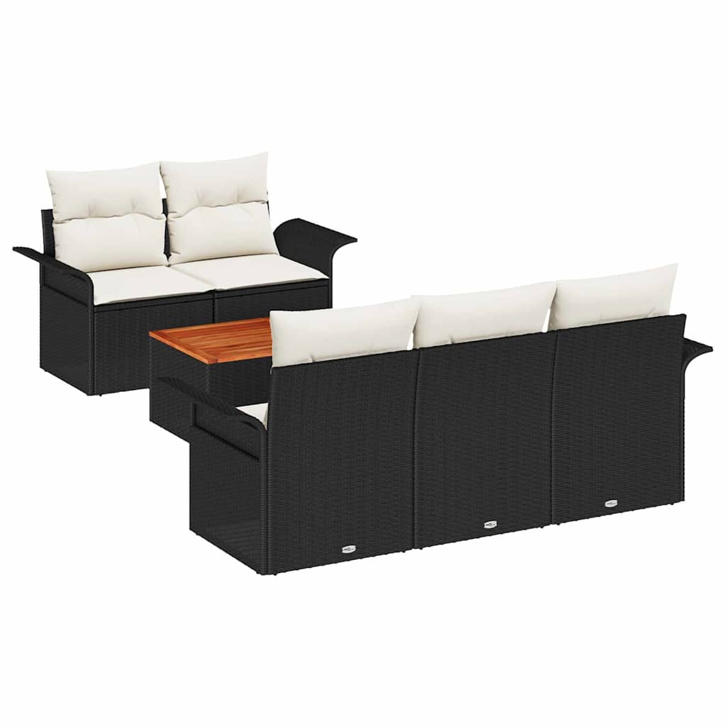 Set Divano da Giardino con cuscino 6 pcs Nero polyrattan | homemem39