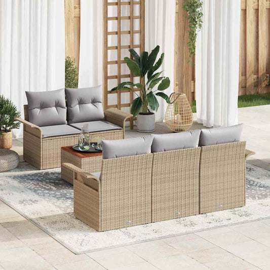 Set Divano da Giardino 6 pcs Beige Poly Rattan