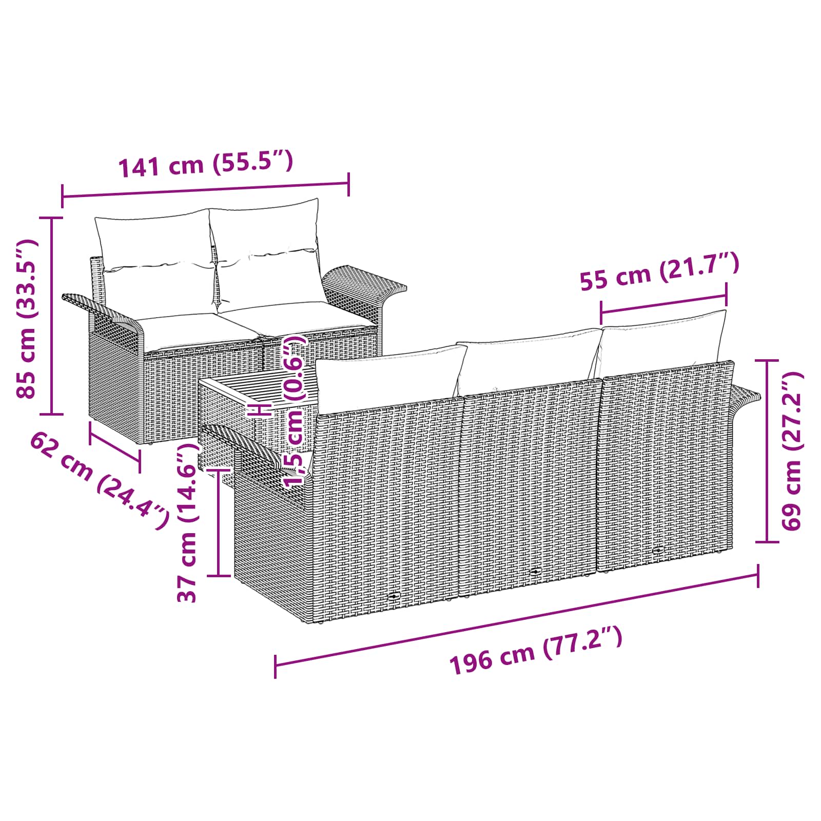 Set Divano da Giardino con cuscino 6 pcs Grigio polyrattan | homemem39