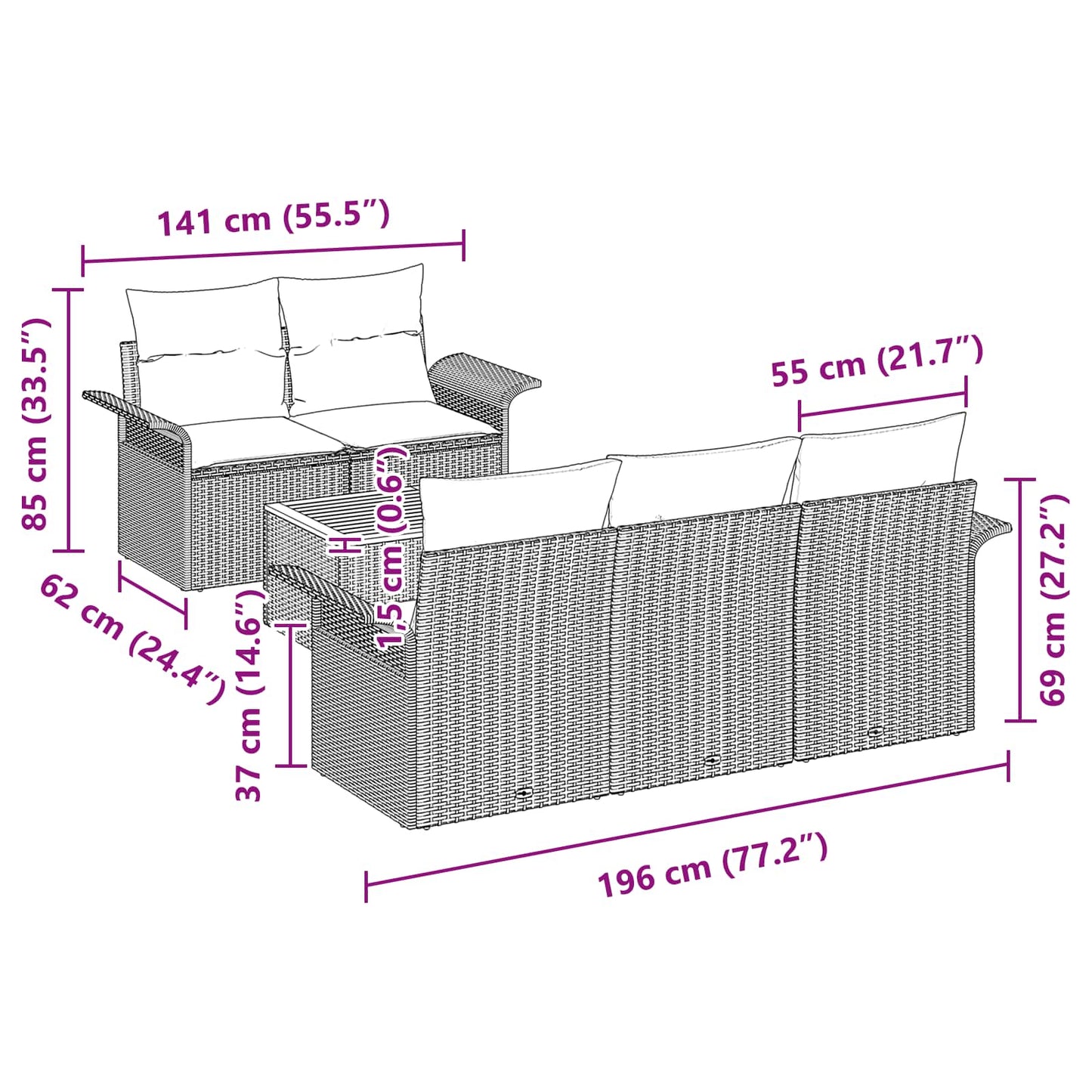 Set Divano da Giardino con cuscino 6 pcs Nero polyrattan | homemem39