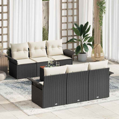Set Divano da Giardino con cuscino 7 pcs Nero polyrattan | homemem39