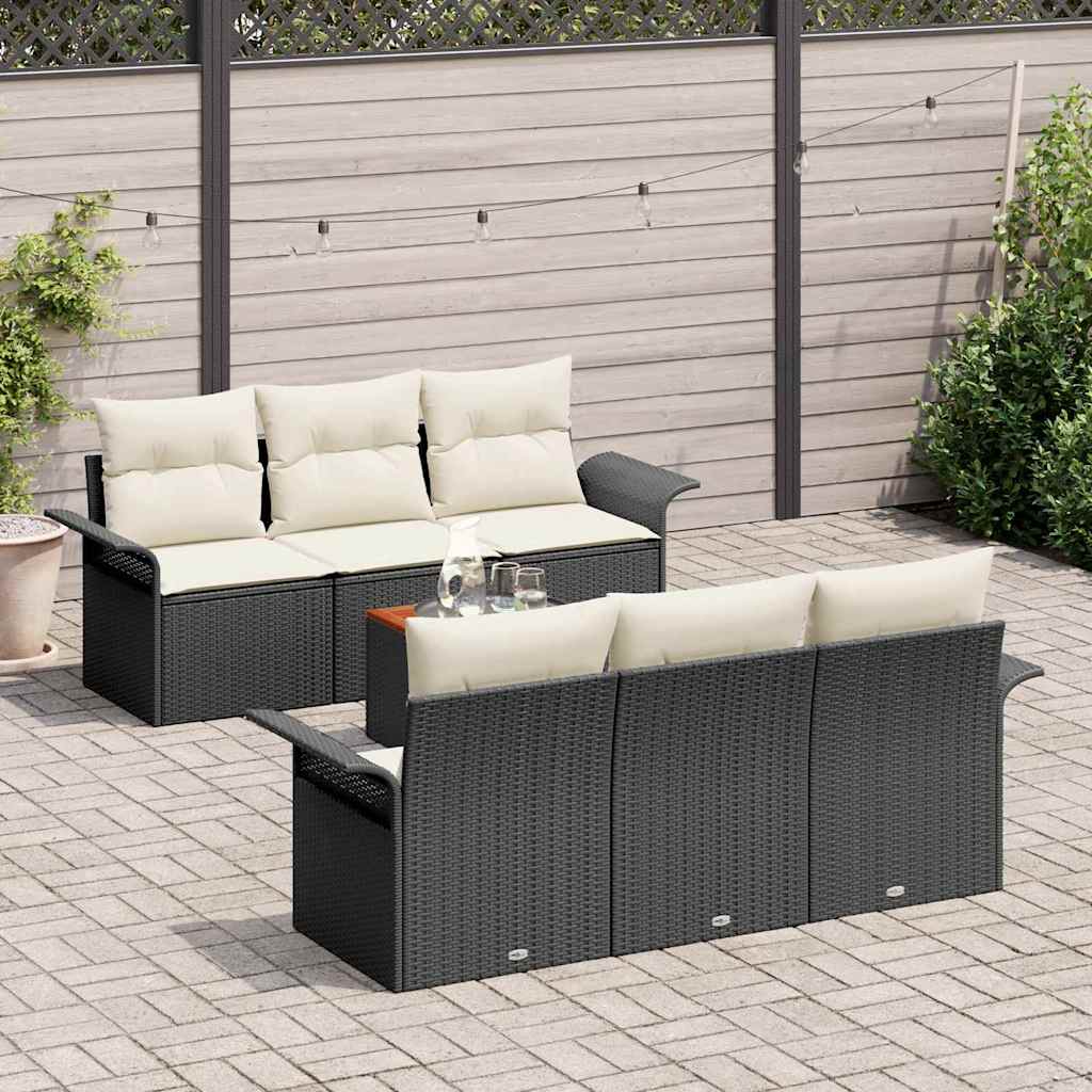 Set Divano da Giardino con cuscino 7 pcs Nero polyrattan | homemem39