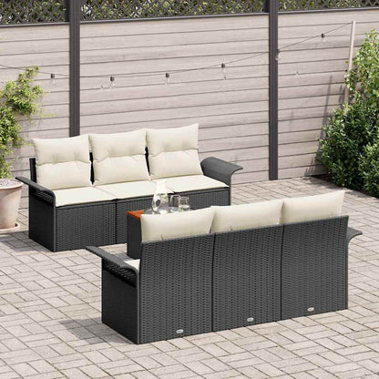 Set Divano da Giardino con cuscino 7 pcs Nero polyrattan | homemem39
