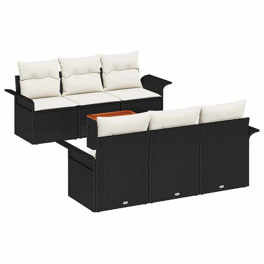 Set Divano da Giardino con cuscino 7 pcs Nero polyrattan | homemem39