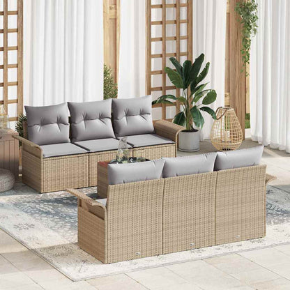 Set Divano da Giardino 7 pcs Beige Poly Rattan