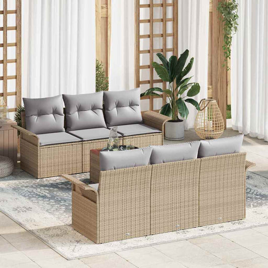 Set Divano da Giardino 7 pcs Beige Poly Rattan