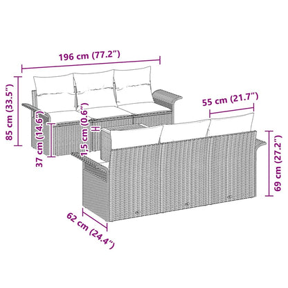 Set Divano da Giardino 7 pcs Beige Poly Rattan