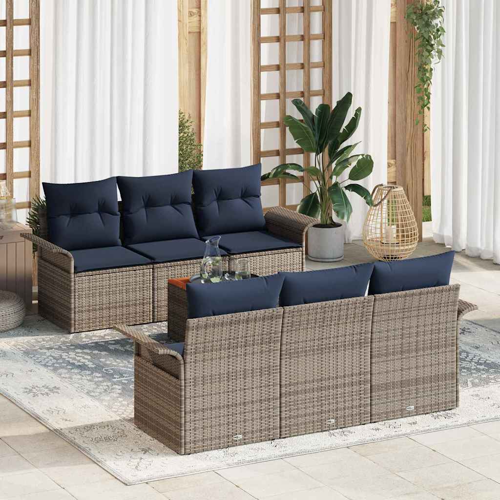Set Divano da Giardino con cuscino 7 pcs Grigio polyrattan | homemem39
