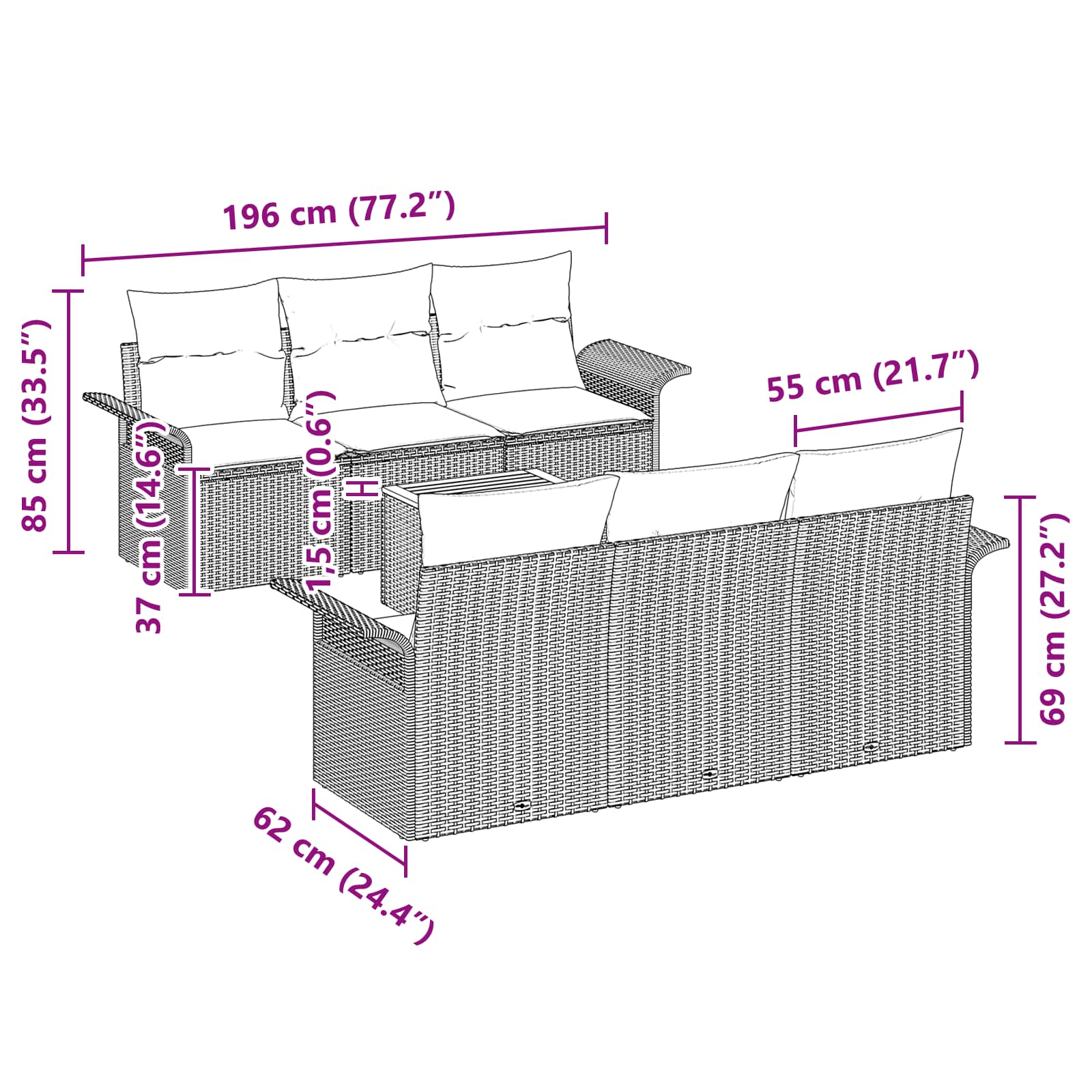 Set Divano da Giardino con cuscino 7 pcs Grigio polyrattan | homemem39