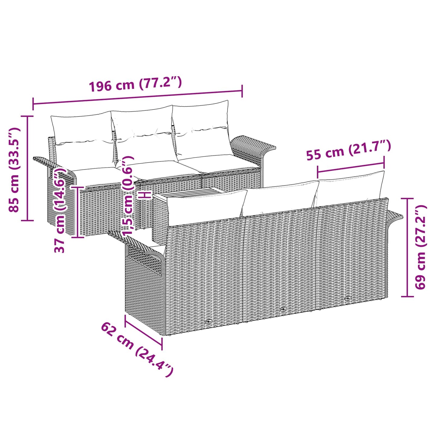 Set Divano da Giardino con cuscino 7 pcs Nero polyrattan | homemem39