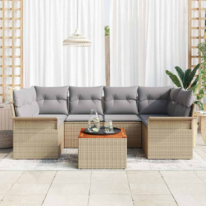 Set Divano da Giardino 7 pcs Beige Poly Rattan