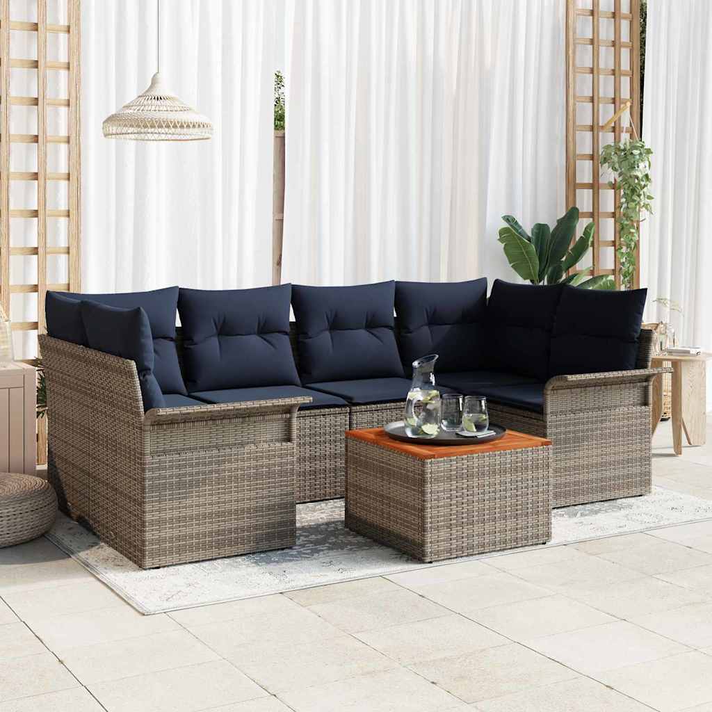 Set Divano da Giardino con cuscino 7 pcs Grigio polyrattan | homemem39