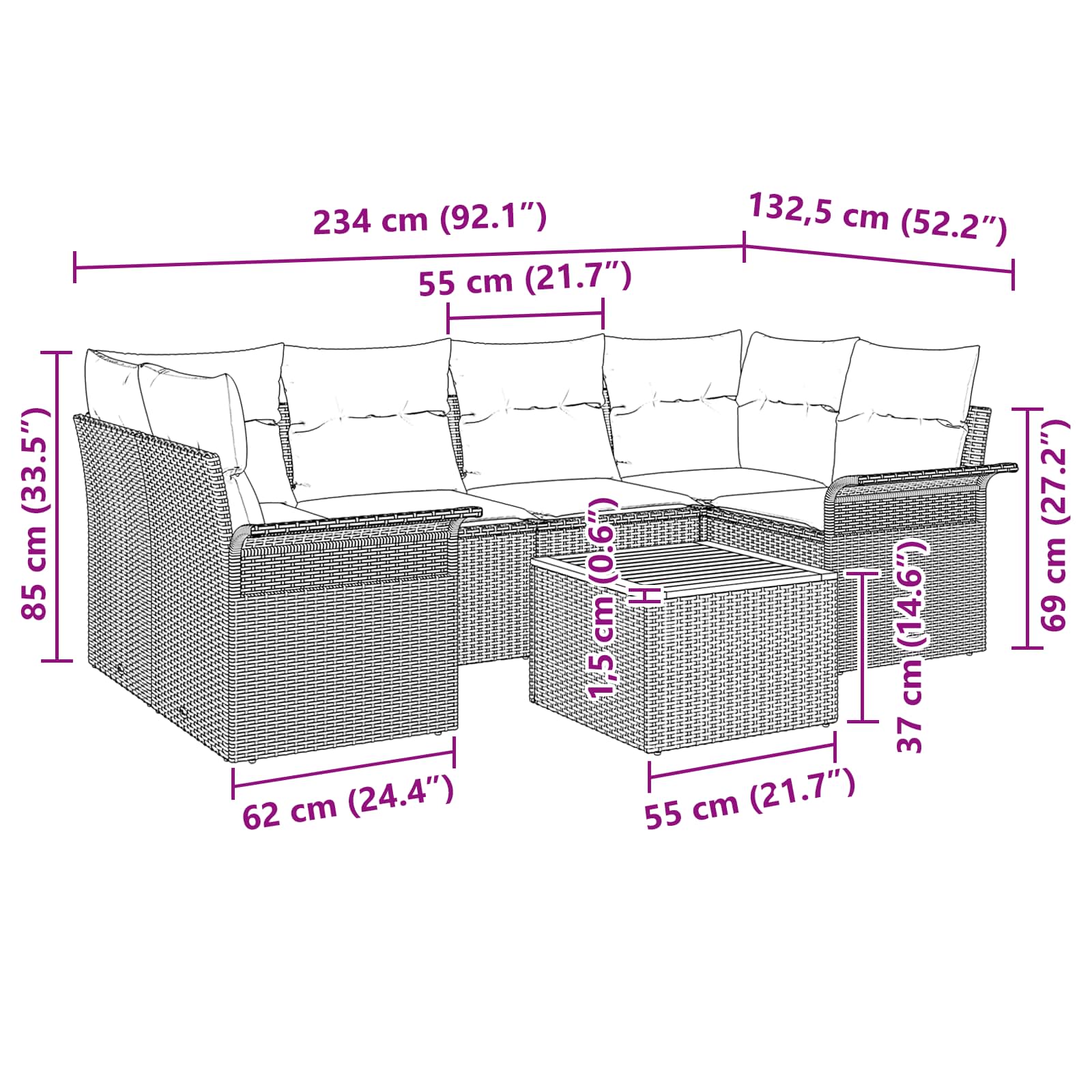 Set Divano da Giardino con cuscino 7 pcs Grigio polyrattan | homemem39